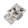 Renovated Style 2 Bedroom, 2 Bathroom 3D Floor Plan